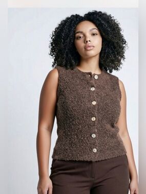 Nwt Brown Textured Wool Sleeveless Cardigan Woman’s Shirt size xs